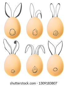 Set of realistic eggs with hand drawn elements. Happy easter. Vector illustration