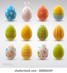 Set of realistic eggs on white background. Easter collection. Vector illustration.