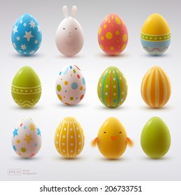 Set of realistic eggs on white background. Easter collection. Vector illustration.