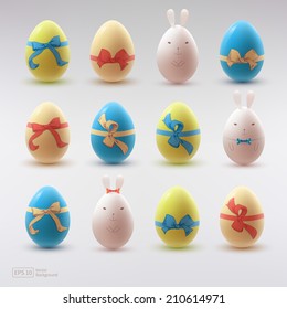 Set of realistic eggs on white background. Easter collection. Vector illustration.