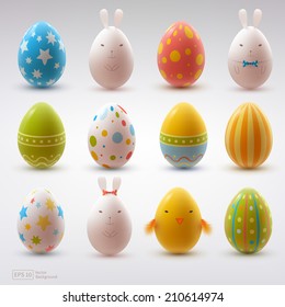 Set of realistic eggs on white background. Easter collection. Vector illustration.