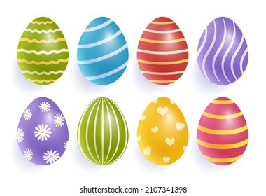 Set of realistic eggs on a white background. Easter collection. Vector illustration.