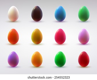Set of realistic eggs on white background. Easter collection. Vector illustration.