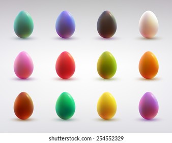 Set of realistic eggs on white background. Easter collection. Vector illustration.
