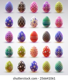 Set of realistic eggs on white background. Easter collection. Vector illustration.