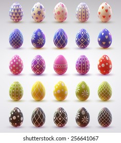 Set of realistic eggs on white background. Easter collection. Vector illustration.