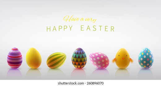 Set of realistic eggs on white background. Easter collection. Vector illustration.