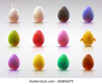 Set of realistic eggs on white background. Easter collection. Vector illustration.