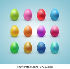 Set of realistic eggs on white background. Easter collection. Vector 