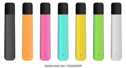Set of realistic electronic cigarettes. Colorful vape pen mod. Vector illustration