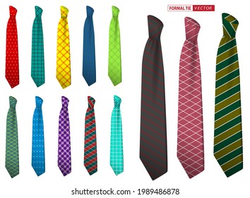 set of realistic elegant men tie or formal tie for office uniform or various accessory necktie collection for party and event. eps vector