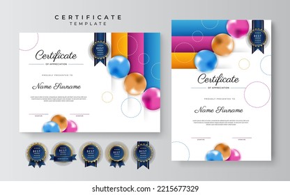 Set of realistic element abstract colorful certificate design template. Suit for business, corporate, institution, party, festive, seminar, and talks.