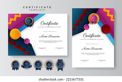 Set of realistic element abstract colorful certificate design template. Suit for business, corporate, institution, party, festive, seminar, and talks.