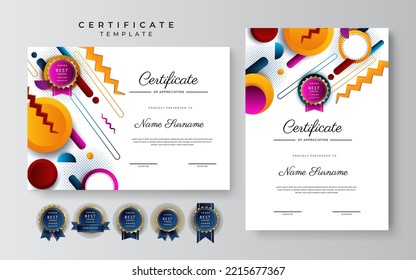 Set of realistic element abstract colorful certificate design template. Suit for business, corporate, institution, party, festive, seminar, and talks.