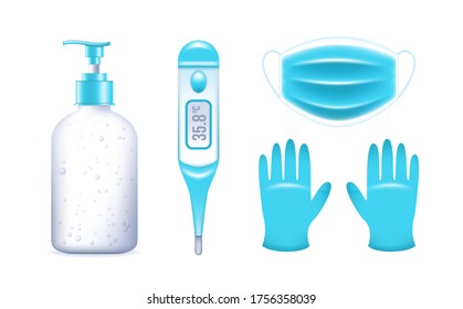 Set of Realistic Elements for Personal Virus Protection on White Background . Isolated Vector Elements
