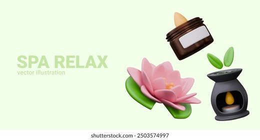 Set of realistic elements for spa relaxation concepts. Bright icons for cosmetology business