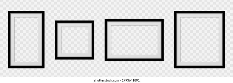 Set Realistic Empty Frames On Transparent Background. Collection Square Photo Frame Empty Blank Mockup.