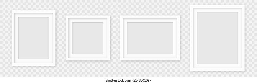 Set Realistic empty frames on transparent background. Collection square photo frame empty blank mockup.	