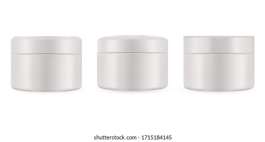 Set of realistic empty package for luxury cosmetic product. Collection of blank template of plastic containers. Bottle for liquid, skin care cream. Vector mockup isolated on white background