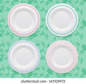 Set: realistic empty plate on tablecloth