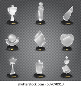 Set of realistic empty silver trophy awards. Glossy metal prize for award. Vector illustration.