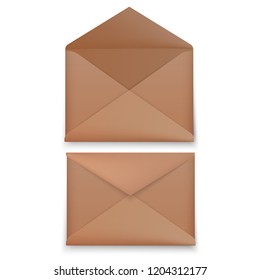 Set of realistic envelopes mockup, opened and closed envelopes isolated on white background. Vector illustration