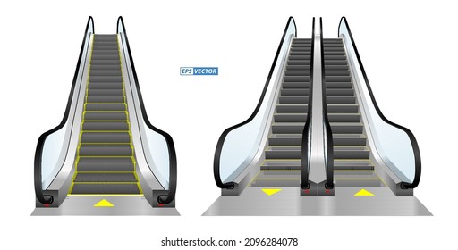 set of realistic escalator stairway isolated or speed stairway airport or electronic stairway equipment. eps vector
