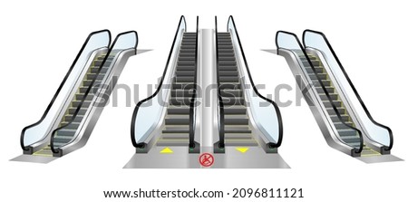 set of realistic escalator stairway isolated or speed stairway airport or electronic stairway equipment. eps vector
