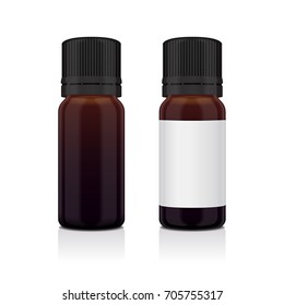 Set of realistic essential oil brown bottle. Mock up bottle cosmetic or medical vial, flask, flacon 3d illustration for your design