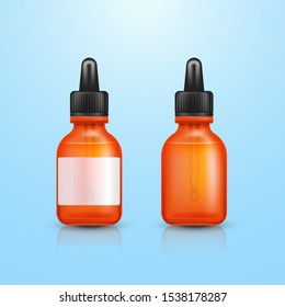 Set of realistic eucalyptus essential oil bottles with pipette. Graphic concept for your design