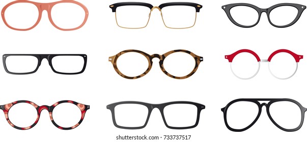 Set of realistic eyeglasses frames, EPS 8 vector illustration, no transparencies, no mesh, no real products depicted, drawn from imagination, no product release necessary 