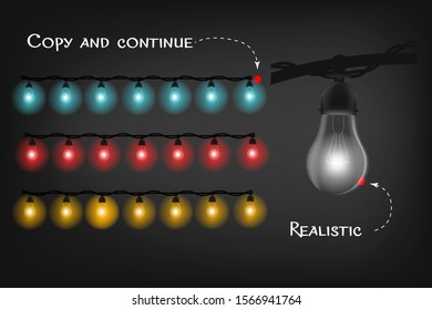 Set of realistic fairy lights, consisting of multi-colored lamps, blue, red and yellow.