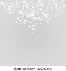 Conjunto de copos de nieve que caen de manera realista. Aislado sobre un fondo transparente. Ilustración del vector