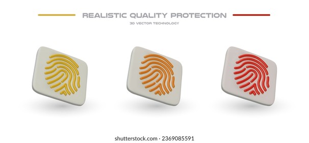 Conjunto de huellas dactilares realistas en diferentes colores. Sistema de protección mejorado. Identificación de la persona. Contraseña única. Sistema de seguridad moderno. Iconos del vector