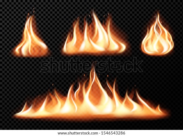 Set Realistic Fire Flames Various Size Stock Vector Royalty Free 1546543286