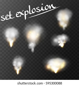 Set of realistic fire and Smoke. Special Effects Vector Collection. Transparent Background.