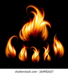 Set of realistic fire. Vector illustration EPS 10