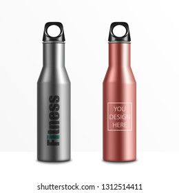 Set Realistic Fitness flasche.Auf weißem Hintergrund für Sie design.Aluminium Textur.Vektorgrafik