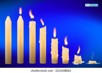 eine Reihe von realistischen Flammenkerzen-Effekt oder brennendes Kerzenlicht mit leuchtenden Flammen. EPS-Vektor
