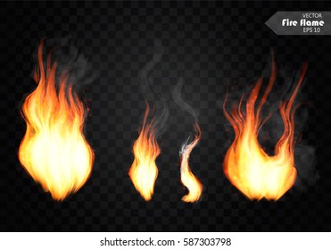 Set of realistic flames with fog on a transparent background isolated vector illustration