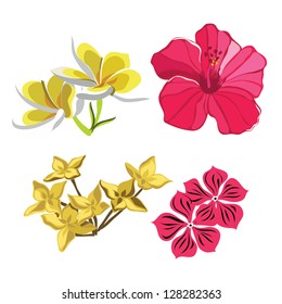 Set of realistic flowers, isolated on white background.Vector illustration.