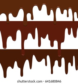 Set realistic flowing chocolate isolated on white background.