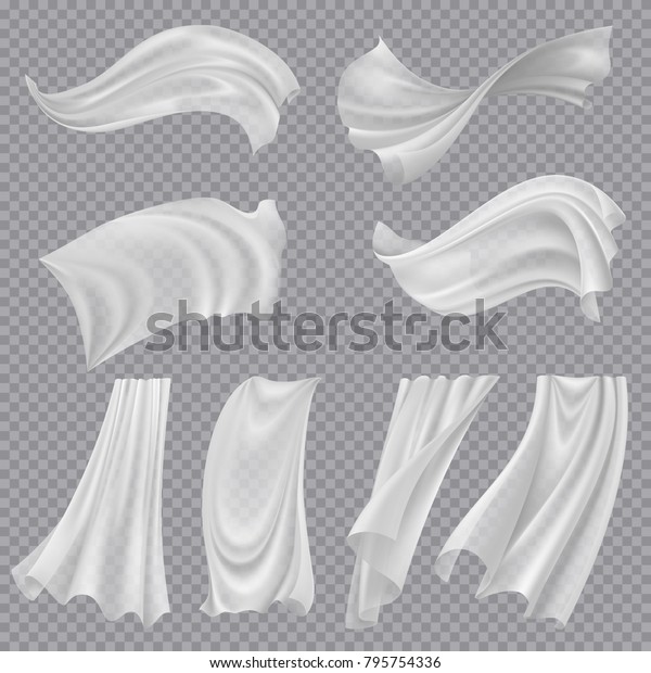 Set Realistic Fluttering White Cloths Soft のベクター画像素材 ロイヤリティフリー