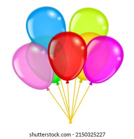set of realistic flying balloons isolated or multicolored helium balloon or group of balloon decoration for party. eps vector