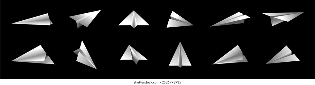 Satz von realistischen fliegenden Papierflugzeugen, Handwerk handgefertigte DIY Origami, verschiedene Ansicht Papierflugzeug