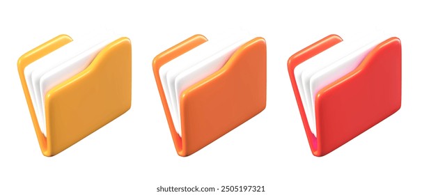 Set of realistic folders with documents. Vector isolated templates of different colors