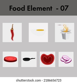 Conjunto De Elementos De Comida Realistas Sobre Fondo Gris Escuadrado.