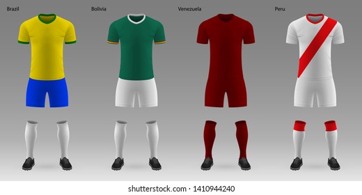 Set of realistic football kits, shirt template for soccer jersey. Vector illustration