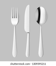 Set of realistic fork, knife and spoon. Vector illustration. Ready for your design. EPS10.