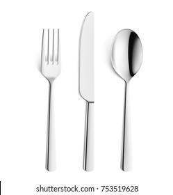 Set of realistic fork, knife and spoon isolated on white. Vector illustration.